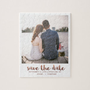 Pinselstrichskript-Foto Save the Date Kupfer Puzzle