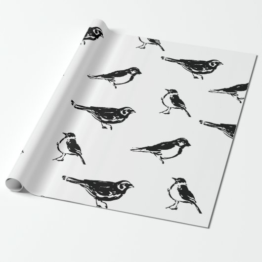 Pinselstrichvogel mit Vintager, nahtloser Musterko Geschenkpapier (Ungerollt)