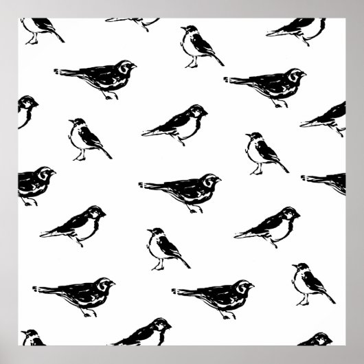 Pinselstrichvogel mit Vintager, nahtloser Musterko Poster (Vorne)