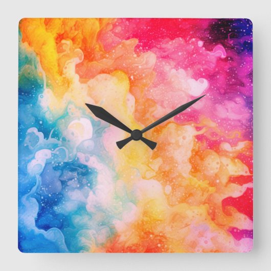 Pinselstrichwolken Wasserfarbe Abstrakt Quadratische Wanduhr (Vorderseite)
