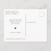 Pinselweiße Schrift verzögert Hochzeit Ankündigungspostkarte (Rückseite)