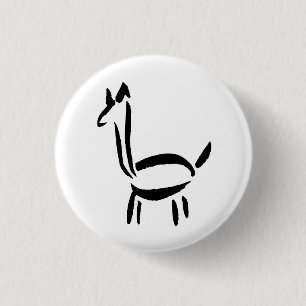 Pinselzeichnung Lama Alpaka Pferd Tier Button