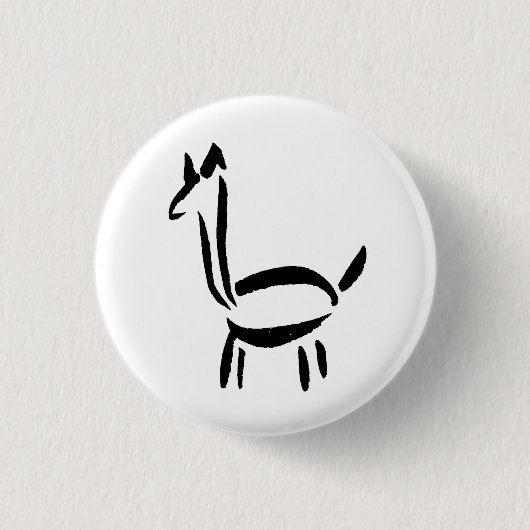 Pinselzeichnung Lama Alpaka Pferd Tier Button (Vorderseite)