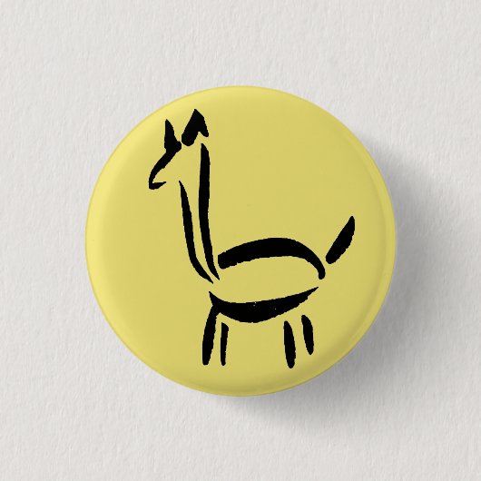 Pinselzeichnung Lama Alpaka Pferd Tier Button (Vorderseite)