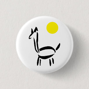 Pinselzeichnung Lama Alpaka Tier mit Sonne Button