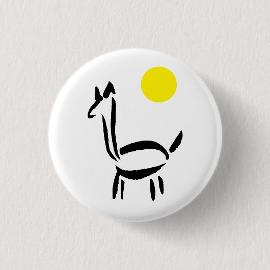 Pinselzeichnung Lama Alpaka Tier mit Sonne Button (Vorderseite)