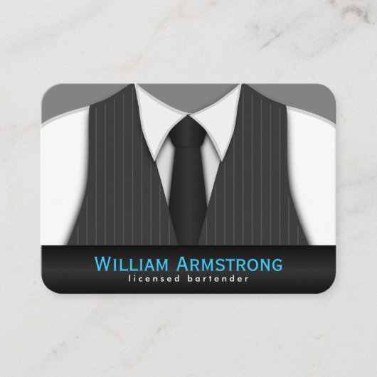 Pinstriche Anzug Krawatte Grosser Barkeeper Visite Visitenkarte (Vorderseite)