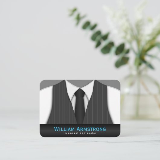 Pinstriche Anzug Krawatte Grosser Barkeeper Visite Visitenkarte (Stehend Vorderseite)