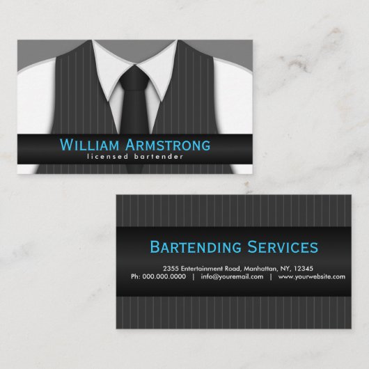 Pinstriche Anzug Vest Krawatte Barkeeper Business  Visitenkarte (Vorne/Hinten)
