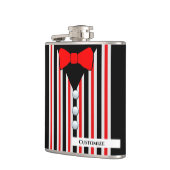 Pinstrichvest & Red Bow Krawatte Vinyl Wrapped Fla Flachmann (Links)