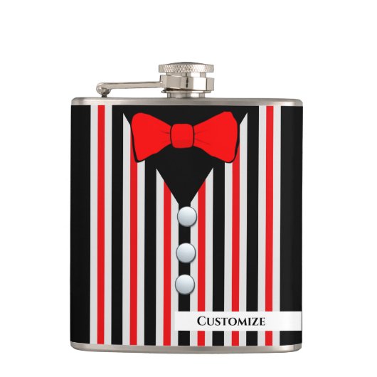 Pinstrichvest & Red Bow Krawatte Vinyl Wrapped Fla Flachmann (Vorderseite)