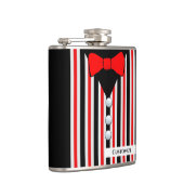 Pinstrichvest & Red Bow Krawatte Vinyl Wrapped Fla Flachmann (Rechts)