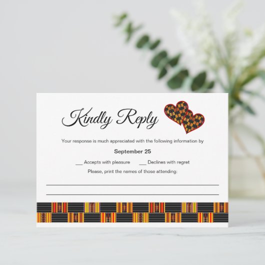 Pinstripe African Kente K30 RSVP Karte (Stehend Vorderseite)