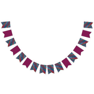 Pinstripe Contemporary Wine Blue / Wine Design Wimpelkette
