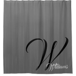 Pinstripe Gray Monogram Duschvorhang