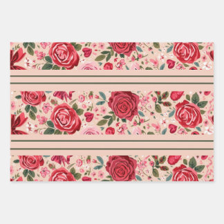 Pinstripe Pink Roses Geschenkpapier Set