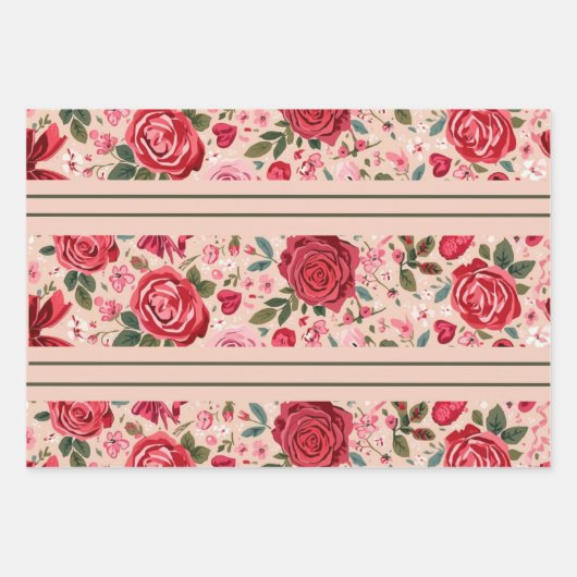 Pinstripe Pink Roses Geschenkpapier Set (Vorderseite)