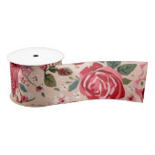 Pinstripe Pink Roses Satinband (Spule)