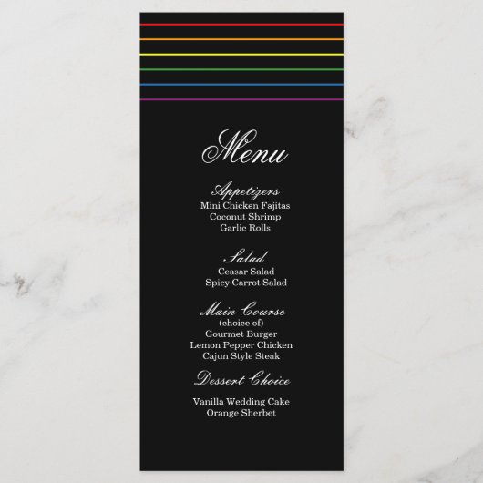 Pinstripe Pride Colors LGBT Wedding Menu Menükarte (Vorderseite)