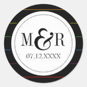 Pinstripe Rainbow auf Solid Black LGBT Wedding Runder Aufkleber (Vorderseite)