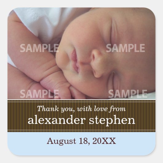 Pinstripe Ribbon Babynahrung Quadratischer Aufkleber (Vorderseite)