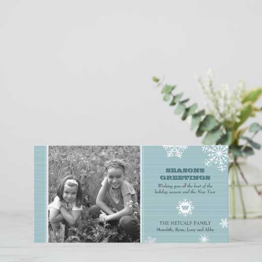 Pinstripe Snowflake Fotokarte Feiertagskarte (Stehend Vorderseite)