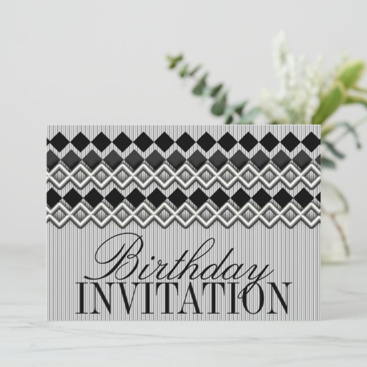 Pinstripes & Diamonds Geburtstagsparty Einladung (Stehend Vorderseite)