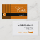 Pinstripes Monogram Initials Web Designer pumpkin Visitenkarte (Vorne/Hinten)