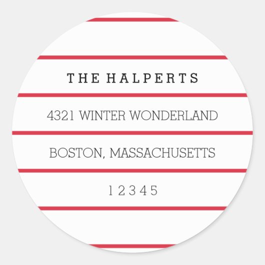 Pinstripes | Rot und Weiß | RÜCKSENDEADRESSE Runder Aufkleber (Vorderseite)