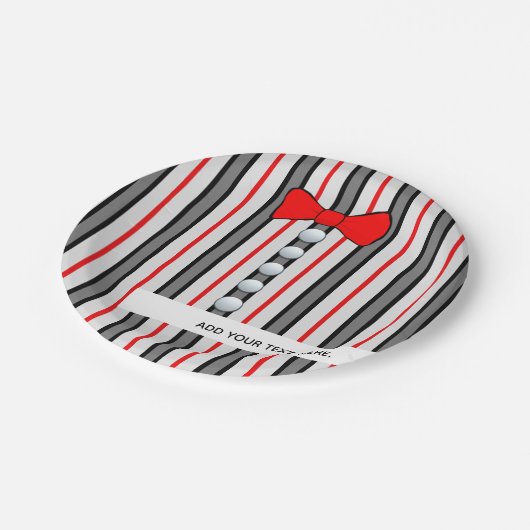 Pinstripes und eine rote Krawatte Pappteller (Schrägansicht)