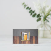 Pint Bier | Hintergrund Metall und Holz Visitenkarte (Stehend Vorderseite)
