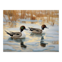 Pintail Encks auf dem Snowy Pond