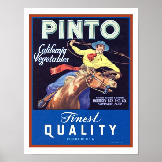 "Pinto" Cowboy Gemüse-Werbung der 30er Jahre Poster (Vorne)