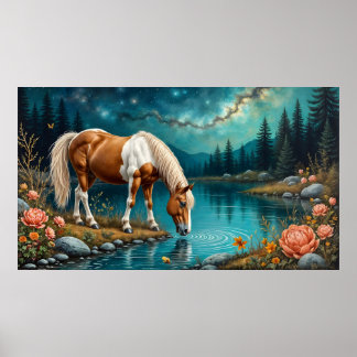 Pinto drinking water under the stars poster