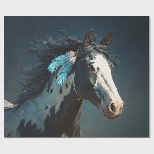 Pinto Mustang Pferd Feder Akzent Decoupage Geschenkpapier (Flach)