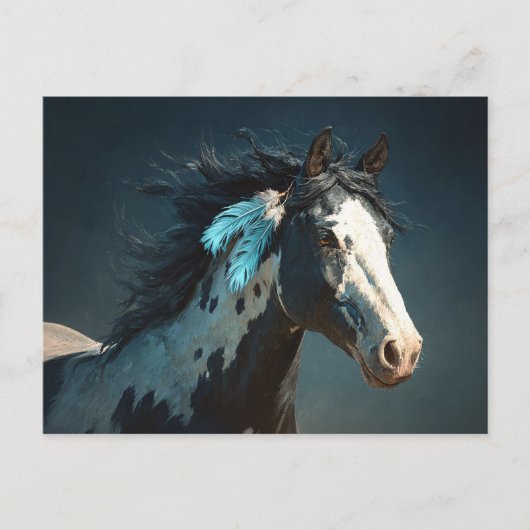 Pinto Mustang Pferdefeder Akzent Postkarte (Vorderseite)
