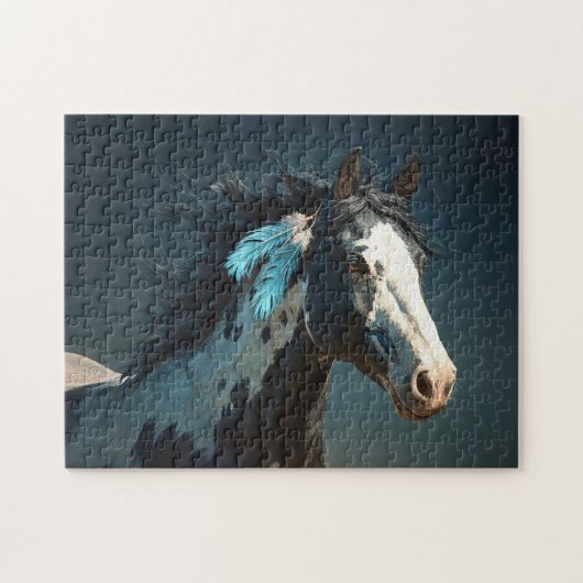 Pinto Mustang Pferdefeder Akzent Puzzle (Horizontal)