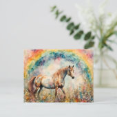 Pinto Mustang unter einer Regenbogen-Wildblume Wie Postkarte (Stehend Vorderseite)