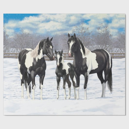Pinto Paint Quarter Pferde im Schnee Geschenkpapier (Flach)