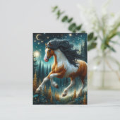 Pinto Pferd im Magischen Nachtwald Postkarte (Stehend Vorderseite)