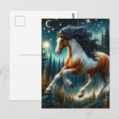 Pinto Pferd im Magischen Nachtwald Postkarte (Vorne/Hinten)