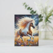 Pinto Pferd in Blume Wiese Postkarte (Stehend Vorderseite)