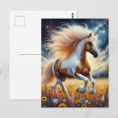 Pinto Pferd in Blume Wiese Postkarte (Vorne/Hinten)