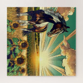 Pinto Pferd in einem Sonnenblumenfeld Puzzle (Horizontal)