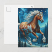 Pinto Pferd in Van Gogh Starry Night Forest Postkarte (Vorne/Hinten)