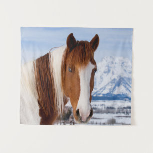 Pinto-Pferd Mount Moran im Winter Wandteppich