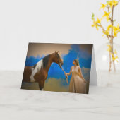 Pinto-Pferd und Dame Karte (Gelbe Blume)