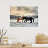 Pinto und Percheron Hengste Pferd im Schnee Poster (Küche)
