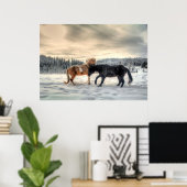 Pinto und Percheron Hengste Pferd im Schnee Poster (Heimbüro)