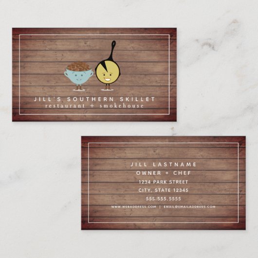 Pintos + Cornbread Wood Southern Restaurant Koch Visitenkarte (Vorne/Hinten)